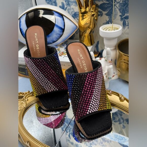 🆕 KURT GEIGER LONDON 🧿 NWOB Mayfair Rainbow Crystal High Mule Heel, Sz 36 US 6 - Picture 6 of 16